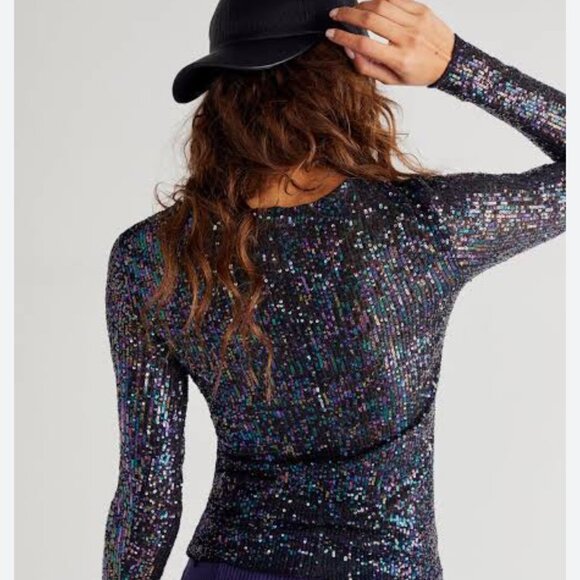 Free People Gold‎ Rush Sequins Black Long Sleeve Top Size XS NEW WITH TAG black - Picture 2 of 7
